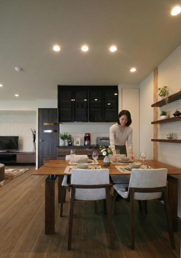 マンションオプションカップボード「スモークガラス扉」ブラックガラス