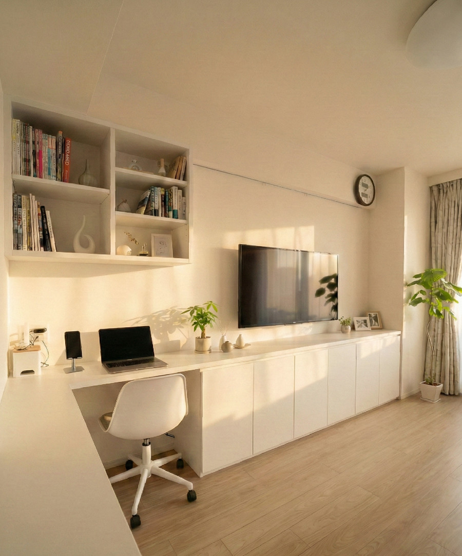 リビングカウンターボード壁かけ本棚設置